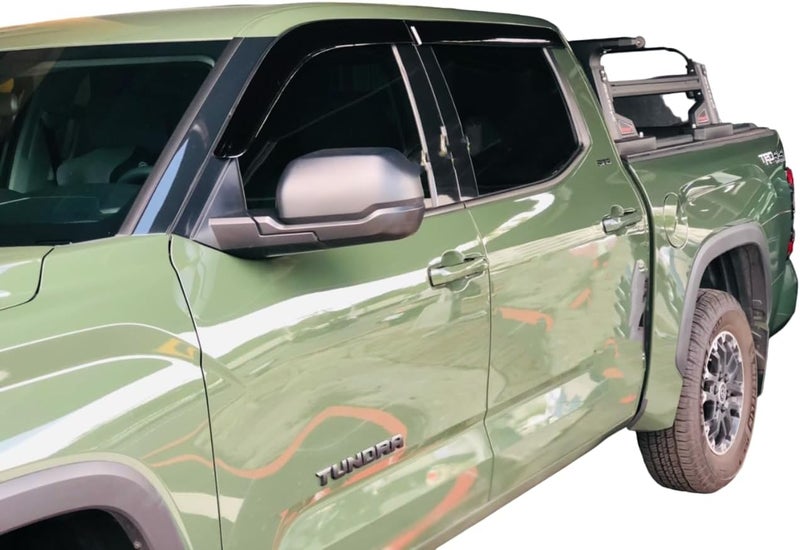 Optimal Co 2022-2026 Tape-On Side Window Visor Deflectors for Toyota Tundra CrewMax Rain Guards SR SR5 Limited Platinum TRD Pro Capstone Smoke Tinted Protectors 2023 2024 2025 - Image 2